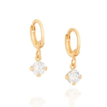 Imagem de Brinco argola pequena banhado a ouro 18k com zircônias branco/526458 -