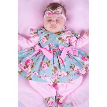 Imagem de Saída de Maternidade Para Bebe Menina Rose Beatriz 04 peças Floral Azu
