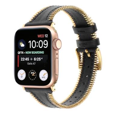 Imagem de Pulseira de couro genuíno para Apple Watch 49 mm/45 mm/44 mm/42 mm/46 mm (série 10), masculino e feminino + pulseira de metal com zíper de metal para iWatch Ultra 2/1 SE séries 10 9 8 7 6 5 4 3 2 1