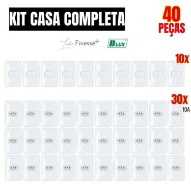 Imagem de Kit 40 peças contem 10 interruptores simples e 30 tomadas 10a 2p+t bra