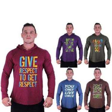 Imagem de Kit 5 Camisetas Manga Longa com Touca Longline Estampada Treino Academia Lazer Casual-Masculino