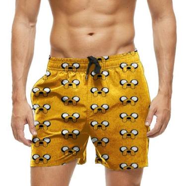 Imagem de Short Praia Shorts Banho Bermuda Verão Face Cartoon Cachorro Amarelo 5