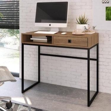 Imagem de Mesa de Escritório Industrial com 1 Gaveta e 1 Nicho - Mel/Preto - Pla