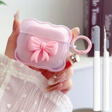 Imagem de Linda capa transparente para AirPods 4, design de laço 3D feminino, TPU macio, à prova de choque, Kawaii, Apple iPod 4ª geração, capa com kit de limpeza e chaveiro, meninas e mulheres