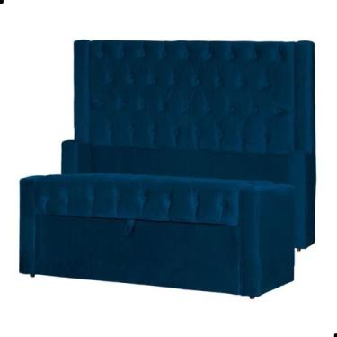 Imagem de Kit Cabeceira e Calçadeira Baú Emma Veludo Solteiro 90 cm - Fina Mobíl