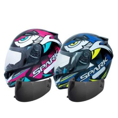 Imagem de Kit Capacete Moto Ebf Spark Dragon Rosa E Dragon Azul Mais Viseira Fum