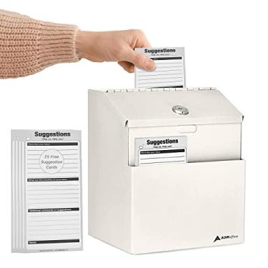 Imagem de Caixa de sugestões Adir com slot e cadeado com 25 cartões de comentários e adesivos de etiqueta, caixa de doação de metal montada na parede para arrecadação de fundos, caixa de notas para dinheiro,