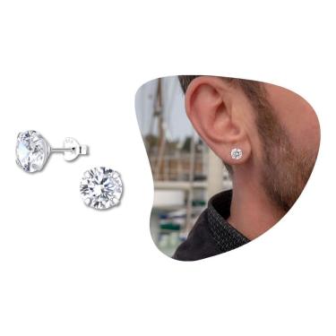 Imagem de Brinco Masculino De Prata 925 Legítima Brilhante Redondo 8M