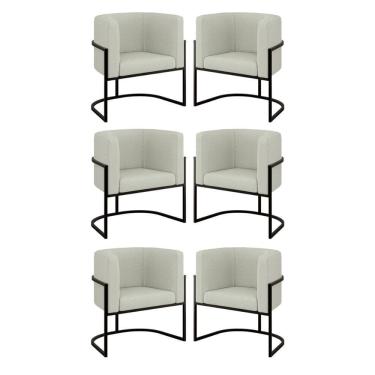 Imagem de Kit 06 Poltronas Lua Sala Decorativa Base Ferro Black Bouclê Bege