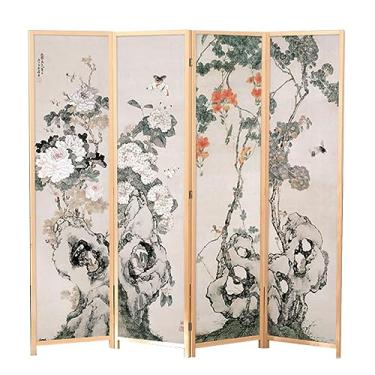 Imagem de Separador de sala de tela dobrável, painéis divisórias de quarto de 1,8 2 m de altura divisórias de quarto de chão 4 placas de largura 50 cm, com moldura/prateleira de madeira (cor: B, Tamanho: 4