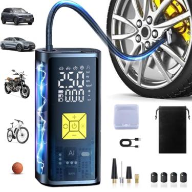 Imagem de Compressor de ar portátil para insuflador de pneu, compressor de ar portátil para pneus de carro, bomba de bicicleta de descarga rápida multiuso com medidor de pressão digital e luz de emergência para