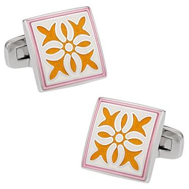 Imagem de Abotoaduras de esmalte amarelo rosa com caixa de apresentação Cuff-Daddy
