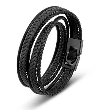 Imagem de SERASAR | Pulseira de couro premium para homens em preto e marrom | Diferentes comprimentos | Fecho de aço inoxidável | Inclui caixa de joias | Ótimo presente para homens, 46cm, Couro, Sem Pedra