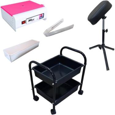 Imagem de Kit Apoio de Pé Tripé + Carrinho Auxiliar Manicure Pedicure Estética O
