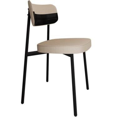 Imagem de Cadeira Estofada Para Sala De Jantar Astrid Preto C01 Linho Areia Courino Preto - Lyam Decor