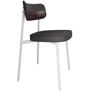 Imagem de Cadeira Estofada Para Sala De Jantar Astrid Branco C01 Linho Preto Courino Café - Lyam Decor