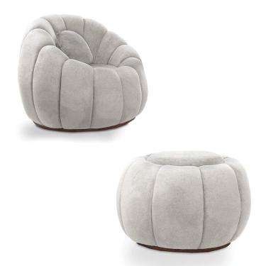 Imagem de Poltrona Decorativa Orgânica Giratória com Puff Cloud Bouclê E03 - D`Rossi