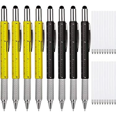 Imagem de Zhanmai 8 canetas de presente masculinas 6 em 1 multiferramentas com chave de fenda, régua, medidor de nível, suprimentos para festas de formatura de Natal para pais (preta, amarela)