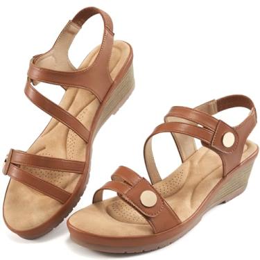 Imagem de Ablanczoom Sandálias femininas estilosas: sandália confortável elástica com tira no tornozelo verão casual caminhada plataforma baixa, Marrom, 38
