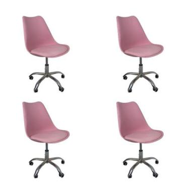 Imagem de Kit 4 Cadeiras Office Base Cromada Com Rodizio Giratória Saarinen Rosa