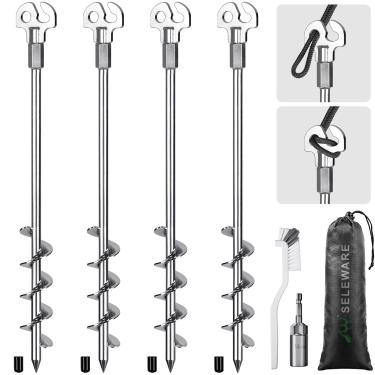 Imagem de SELEWARE Pacote Com 4 Estacas Para Trampolim, Âncoras De Solo 18", Resistentes A Ventos Fortes Fixar Trampolins, Barracas Camping, Galpões, Abrigos Carros, Balanços, Cães