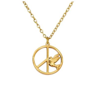 Imagem de Colar com símbolo da paz banhado a ouro 14K com pingente de aço inoxidável da estrela de Davi - joia judaica inter-religiosa para homens e mulheres (pomba da paz)