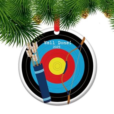 Imagem de Enfeite de Natal em forma de alvo de tiro com arco 2025 - presente para amantes de tiro com arco, decoração de alvo de tiro com arco de cerâmica, lembrança de feriado para arqueiros