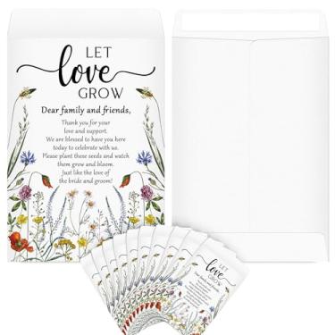 Imagem de Fullhawl 50 pacotes de lembrancinhas de casamento para convidados Let Love Grow Pacote de sementes de flores silvestres Envelopes de sementes de flores silvestres Saco de armazenamento vazio em branco