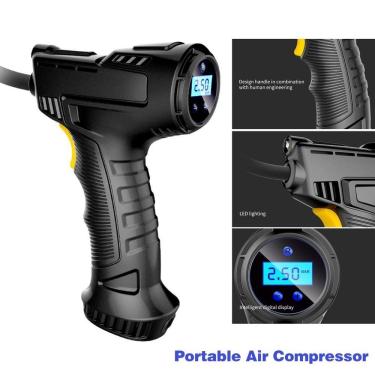 Imagem de Compressor de ar portátil Adaskala 120 W com display digital, iluminação LED e carregamento por USB