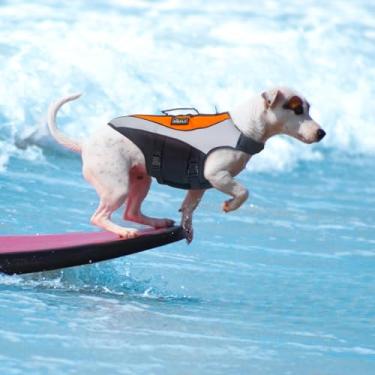 Imagem de Colete salva-vidas refletivo ajustável para cães – colete de natação de alta flutuabilidade para cães pequenos, traje de banho para cães com alça de resgate, dispositivo de flutuação para animais de