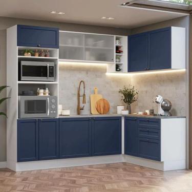 Imagem de Armário de Cozinha Completa de Canto 399 cm Branco/Azul Vik Madesa 01,