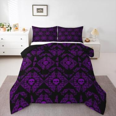 Imagem de Conjunto de cama de jacquard vintage para crianças, tamanho casal, damasco, floral, decoração de quarto de meninos e meninas, conjunto de edredom floral exótico, respirável, microfibra macia, preto