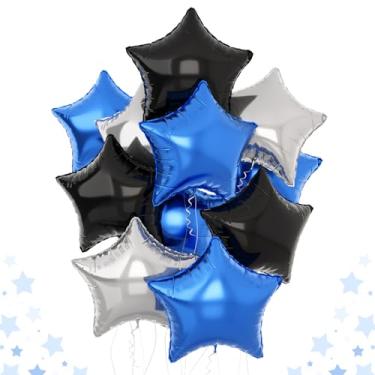 Imagem de TAOYE Balões De Hélio Azul E Preto Com Estrelas, Metalizados 18 Polegadas Em Formato Prata 12 Peças Decoração Festa Pentagrama Mylar Para Meninos Homens, Aniversário, Formatura, Tema Espacial, Eid,