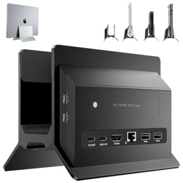 Imagem de Estação de ancoragem vertical para MacBook, estação de ancoragem PULWTOP para Mac mini com capa M.2 NVMe para MacBook Pro/Air, 4K a 60Hz HDMI, 2USB C 10Gbps, SD/TF, 100W PD, RJ45, 2 USB A para Windows