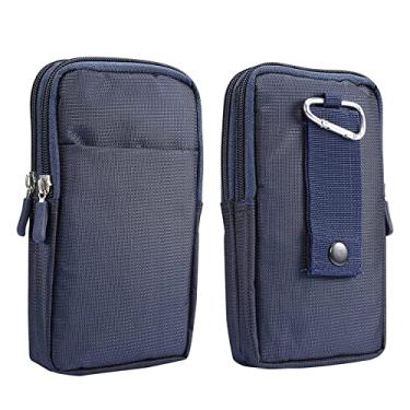 Imagem de Bolsa de cintura para celular azul masculina, suporte de clipe de cinto para celular homens, mulheres, homens, impermeável, vertical, cinto para celular, coldre para smartphone, bolsa de cintura com