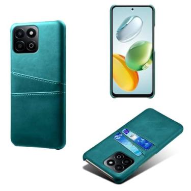 Imagem de Capas Compatível com Honor Play 60 Plus 5G,Caso de couro PU-Tampa de telefone a prova de choque com 2 slots de cartão,Proteção anti-impressão digital e anti-gota-Green