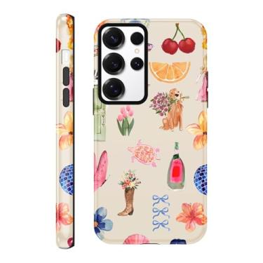 Imagem de Yomjew Linda capa de telefone com padrão de colagem de verão para Samsung Galaxy S23 Ultra 5G capa de 6,8 polegadas, design de estampa de animais Coquette 2 em 1, capa brilhante à prova de choque TPU