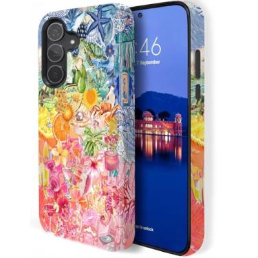 Imagem de HQUSZPT Design para Samsung Galaxy S24 FE, capa resistente de proteção de duas camadas, compatível com Samsung Galaxy S24 FE, colagem vintage de frutas e vida marinha