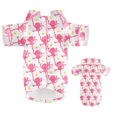 Imagem de Pijamas de seda para cães pequenos, pijamas de cetim com duas pernas, roupa de dormir com lapela para gatos (macaco rosa, GG)