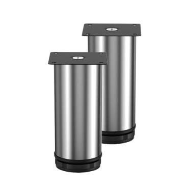 Imagem de Pernas ajustáveis de aço inoxidável de 120 mm, pernas de mesa prateadas, pernas redondas de armário para mesa de café, armário, mesa, sofá, prateleiras, móveis faça você mesmo, pacote com 2