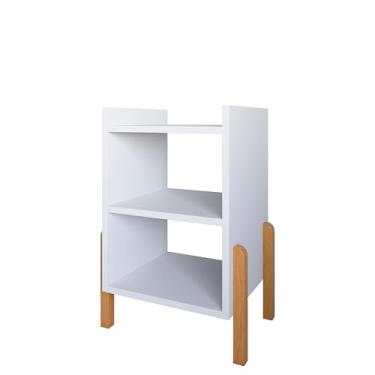 Imagem de Mesa De Cabeceira Para Quarto Com Prateleira Pé Madeira Maciça Sofia (Branco)