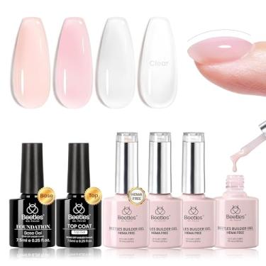Imagem de beetles Gel Polish Kit De Unhas Em Hema Free Builder, 4 Cores, 7 1, Com Cobertura E Base Para Engrossar, Nude, Rosa, Gelatina, Branco, Cores Transparentes, Extensão Unhas, Conjuntos Presente Beleza