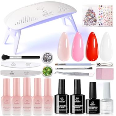 Imagem de beetles Gel Polish Kit De Esmaltes Em Com 28 Peças E Luz Uv, 5 Cores, Rosa, Verde Branco, Base Acabamento, Decoração Arte Para Casa, Presente Cottagecore Mulheres