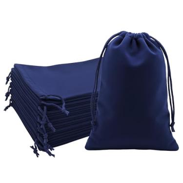 Imagem de Mandala Crafts Sacos com cordão de veludo azul marinho 15 x 23 cm – 50 bolsas grandes de veludo com cordão a granel para lembrancinhas de festa e casamento, embrulho de presente, embalagem e sacolas