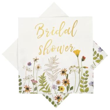 Imagem de Ottin Guardanapos de papel de chá de panela florais brancos - guardanapos de coquetel descartáveis de folha dourada de 12 cm para chá de panela, casamento, despedida de solteira, decoração de festa de