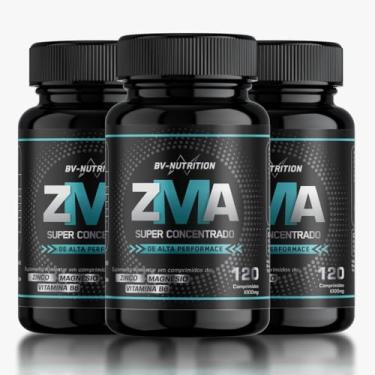 Imagem de Kit 3x Zma Super Concentrado Zinco Bisglicinato, Óxido e hidróxido de Magnésio Vitamina B6 Piridoxina 120 Comprimidos Rende 60 Doses Suplemento Alimentar Desempenho - BV Nutrition