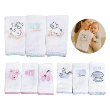 Imagem de Kit 3 Fraldas Pano Grande Bordadas Com Bainha Enxoval 70x68cm Algodão 