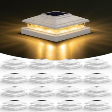 Imagem de VOLISUN Cerca solar - Luzes de poste, luz solar para uso externo à prova d'água, pacote com 16, luz de tampa de deck branca para poste de madeira/vinil 10 x 15 x 15 x 15
