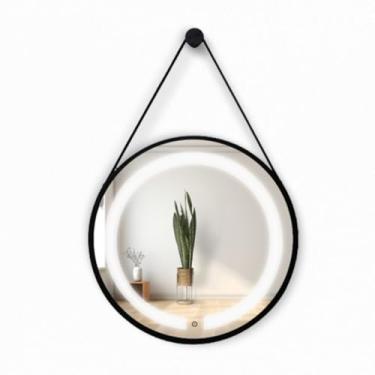 Imagem de ESPELHO ADNET ILUMINADO REDONDO 50CM PRETO C/ALÇA PRETA TOUCH 2 LEDS 3000/6000K
