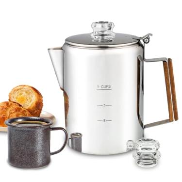 Imagem de APOXCON Cafeteira de aço inoxidável para acampamento, cafeteira de aço inoxidável com dois puxadores de vidro resistente ao calor para uso em qualquer fogão, viagens ao ar livre, sem alumínio, sem
